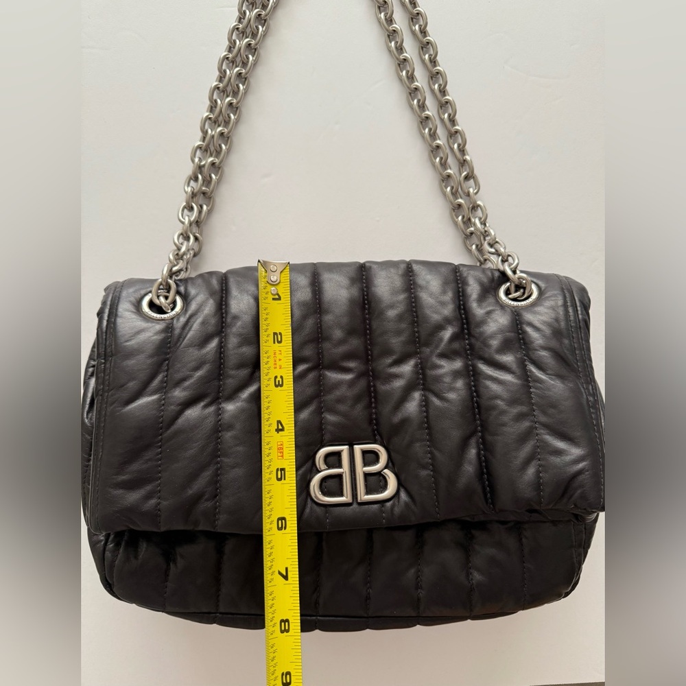 Authentic Balenciaga Logo Monaco Chain Bag S Quilted Thin Calf Black - Picture 10 of 13